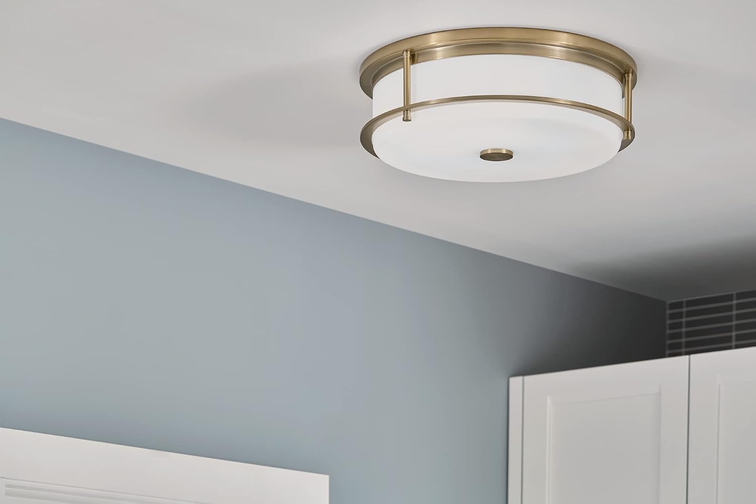 Kichler Brit 52597CPZ Flush Mount 4-Light 18˝ with Satin Etched Cased Opal Glass in Champagne Bronze