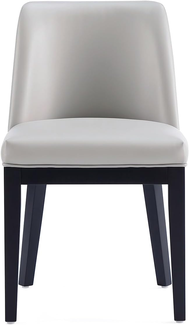Manhattan Comfort Gansevoort Modern Faux Leather Dining Chair with Solid Beech Wood Frame, Upholstered Accent Furniture for Kitchen Table or Office, Set of 2, Light Grey