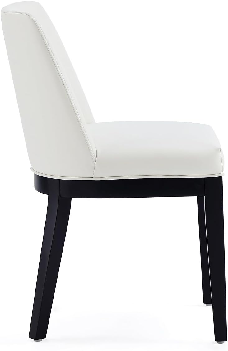 Manhattan Comfort Gansevoort Modern Faux Leather Dining Chair with Solid Beech Wood Frame, Upholstered Accent Furniture for Kitchen Table or Office, Set of 2, Cream