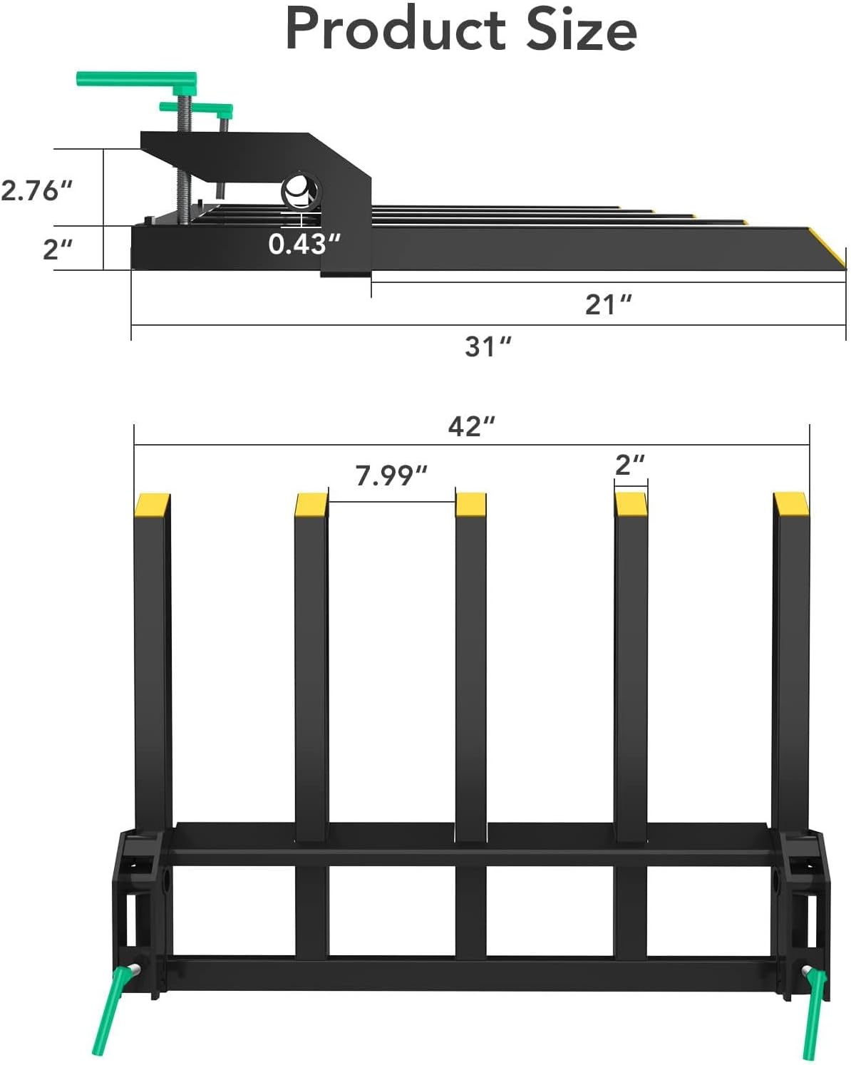 Clamp on Debris Forks to 48' Bucket, 2500 Lbs Capacity Heavy Duty Clamp on Pallet Forks Attachment for Skid Steer Tractor Loader, Lift Logs Lumber Hay Construction Materials