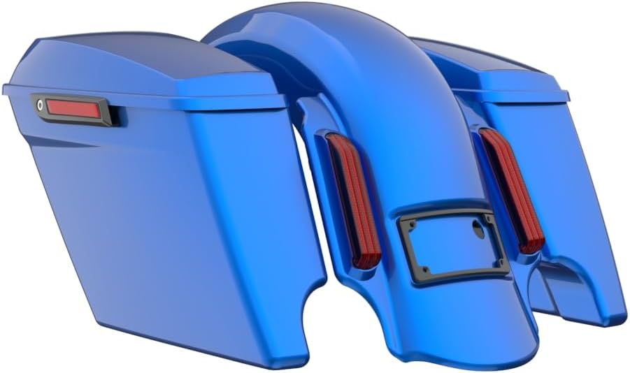 Advanblack Color Matched Stretched Bags, Lids Black Latch Hardware for '23-'24 Harley Touring CVO & 2024 Street Glide, Road Glide (Blue Burst)