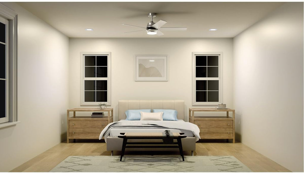 Kichler Brahm 56 in LED Ceiling Fan with Light, Modern Indoor Fan with Etched Cased Opal Glass in Satin Black, Reversible Satin Black and Silver Blades, Wall Control, 300044SBK