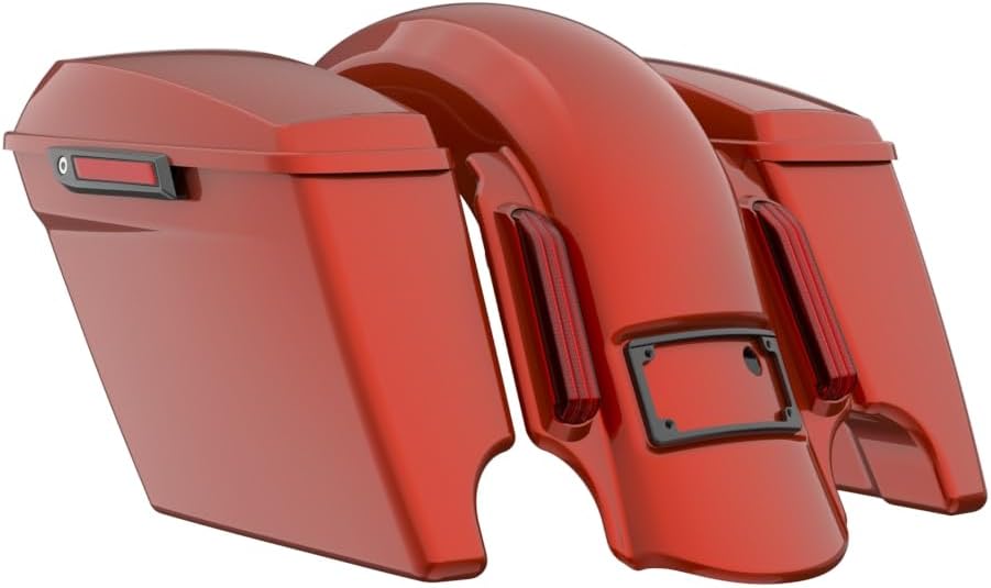 Advanblack Color Matched Stretched Bags, Lids Black Latch Hardware for '23-'24 Harley Touring CVO & 2024 Street Glide, Road Glide (Red Rock)