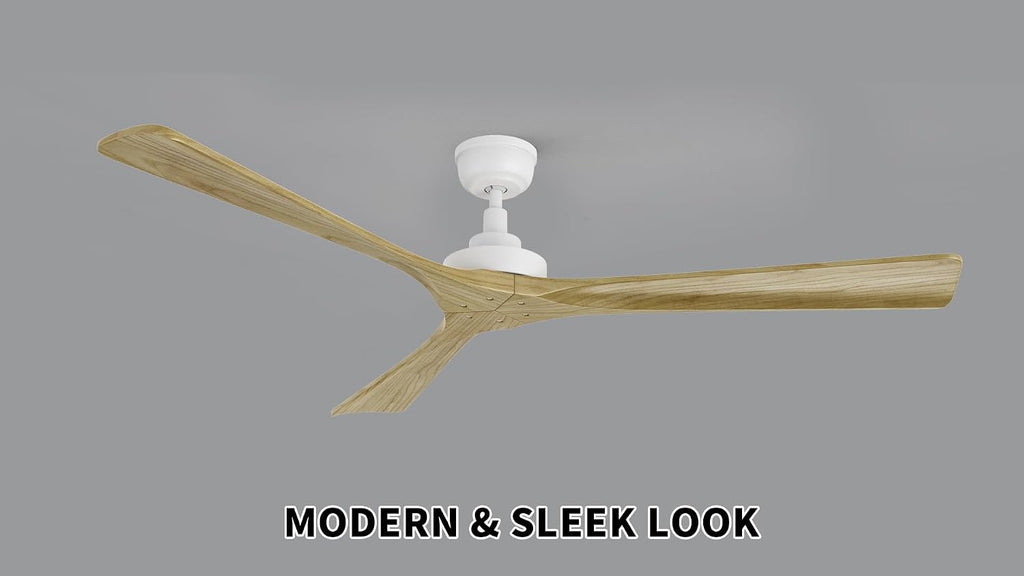 SMAFAN 60' Ceiling Fan without Lights Flush Mount, White Ceiling Fan with Remote Low Profile, 10-Speed Reversible DC Motor, Solid Wood, for Bedroom
