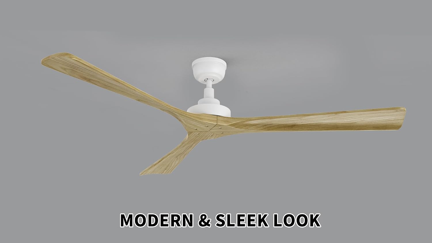 SMAFAN 60' Ceiling Fan without Lights Flush Mount, White Ceiling Fan with Remote Low Profile, 10-Speed Reversible DC Motor, Solid Wood, for Bedroom