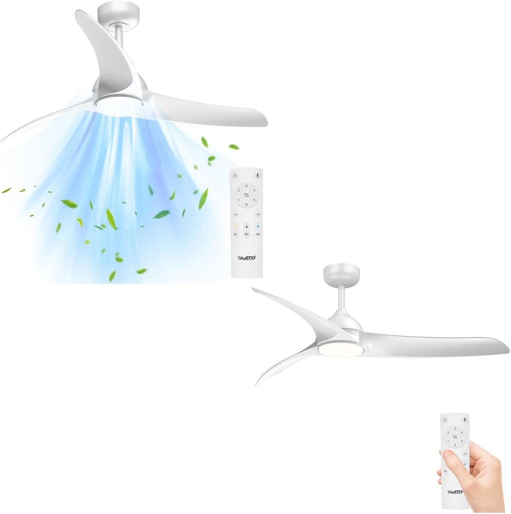 Ceiling Fans with Lights, Flush Mount Ceiling Fan with Light and Remote, LED Dimmable, 6 Speeds, Quiet Reversible Motor, Modern Ceiling Fan with Light for Indoor/Outdoor (White, 42 inch + 56 inch)