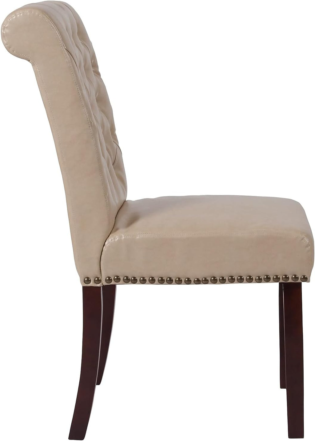 Flash Furniture HERCULES Series Beige LeatherSoft Parsons Chair with Rolled Back, Accent Nail Trim and Walnut Finish