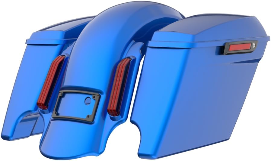 Advanblack Color Matched Stretched Bags, Lids Black Latch Hardware for '23-'24 Harley Touring CVO & 2024 Street Glide, Road Glide (Blue Burst)