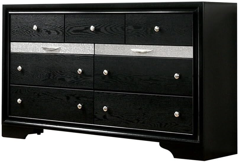 HOMES: Inside + Out Dierks Modern Wood 2-Piece Nightstand and 9-Drawer Dresser Set with Jewelry Storage for Bedroom, Black