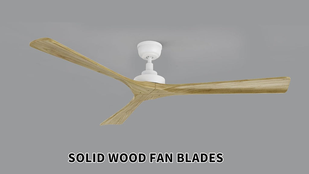 SMAFAN 60' Ceiling Fan without Lights Flush Mount, White Ceiling Fan with Remote Low Profile, 10-Speed Reversible DC Motor, Solid Wood, for Bedroom
