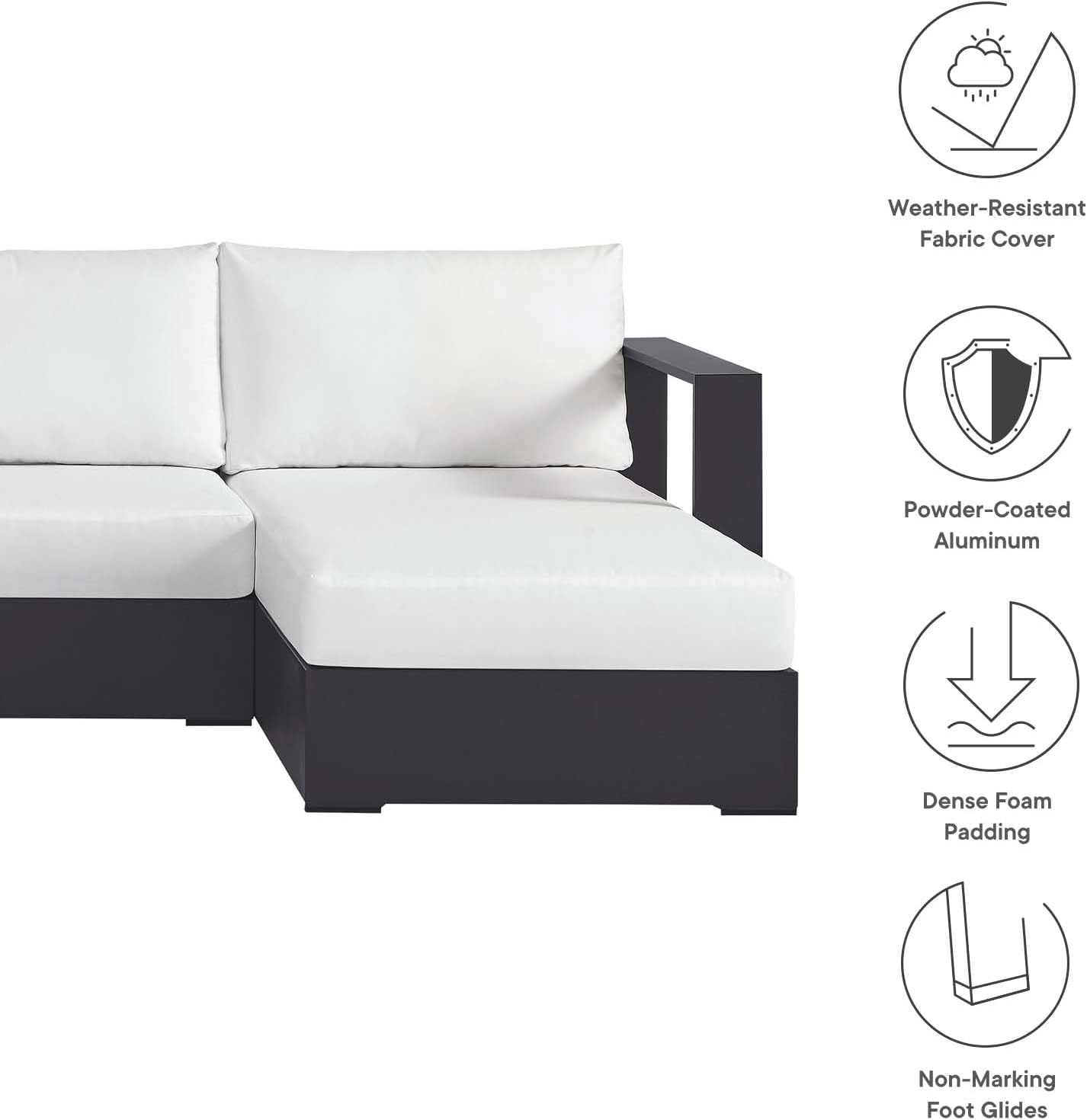 Modway Tahoe Aluminum 4-Piece Outdoor Patio Furniture Gray White, Modular Sectional Sofa Set with Chaise Lounges, Weather-Resistant Cushion, Ideal for Deck, Backyard, Poolside