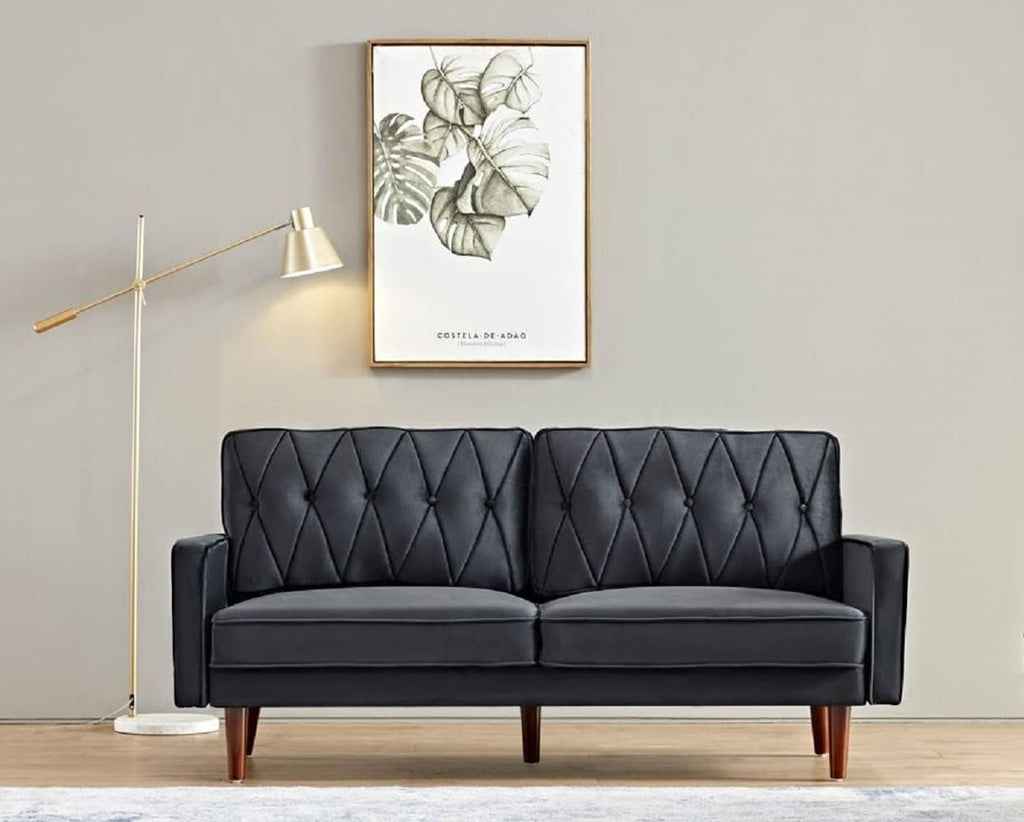 Container Furniture Modern Style Tufted Velvet Couches for Living Room with Soft Fabric Upholstery and Solid Wood Frame, 2 Piece Sofa and Loveseat Set, Black