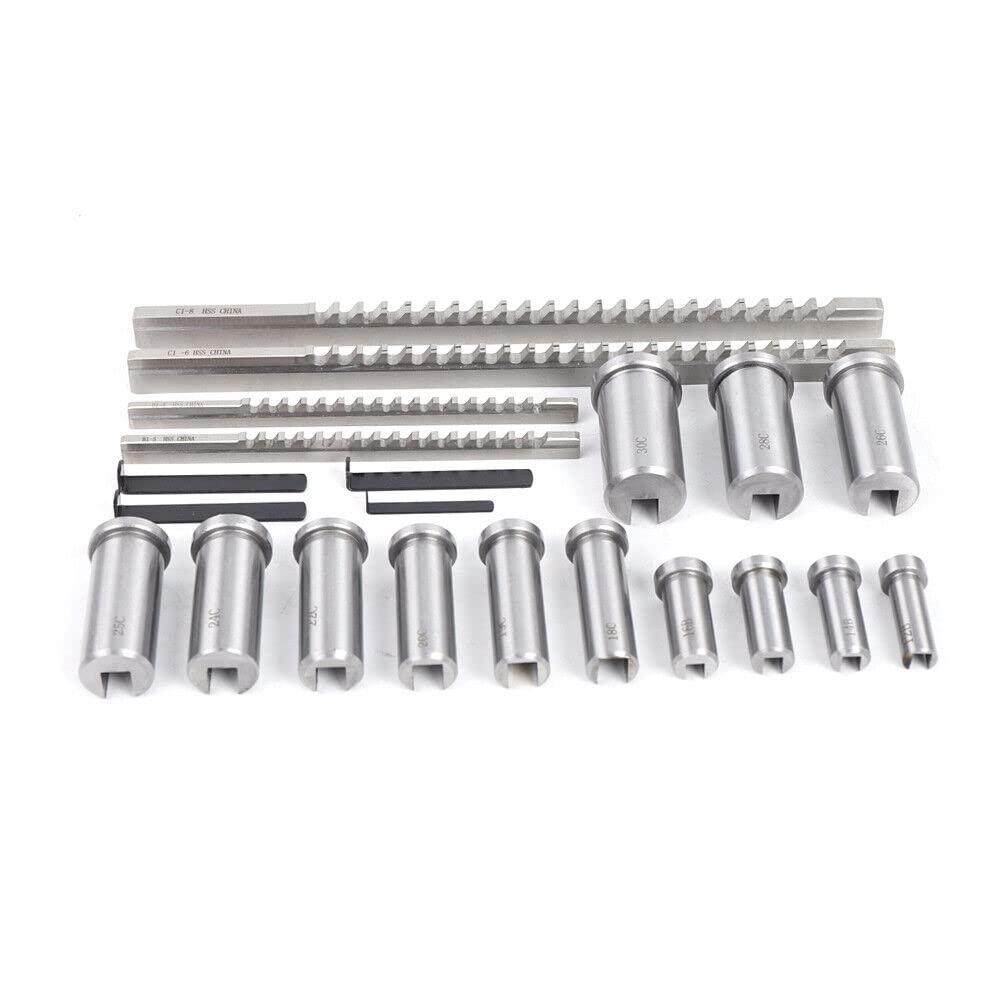 Keyway Broach Set 22PCS HSS Keyway Cutting Tool for Lathe Industrial Tools,Includes 4 Broaches & 13 Bushings,with Wood Box