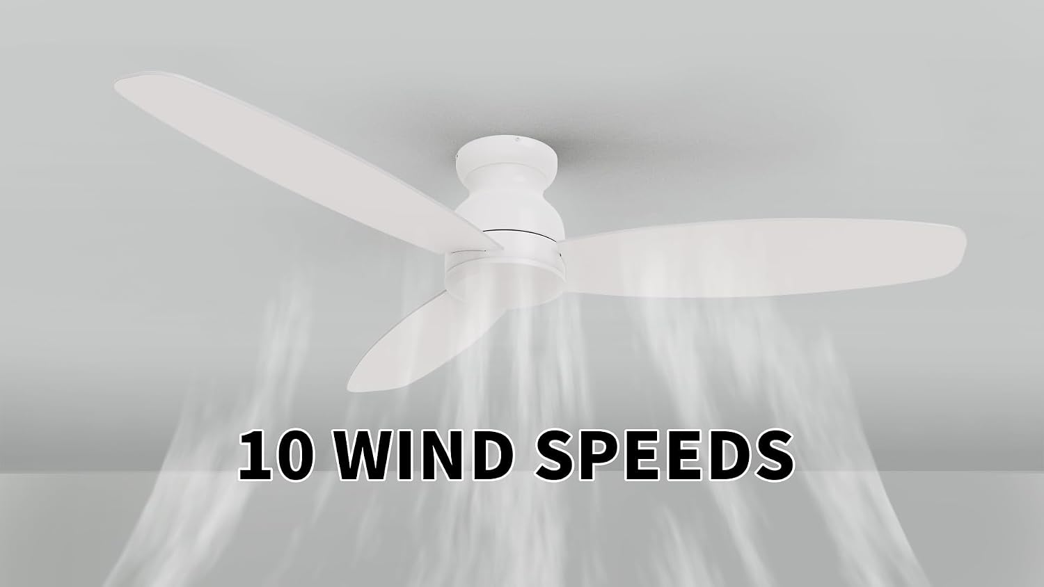 Carro 60 Inch Flush Mount Ceiling Fan without Lights, White Ceiling Fan with Remote Low Profile, 10-Speed Reversible DC Motor, 3 Dual Finish Blades, Indoor for Bedroom