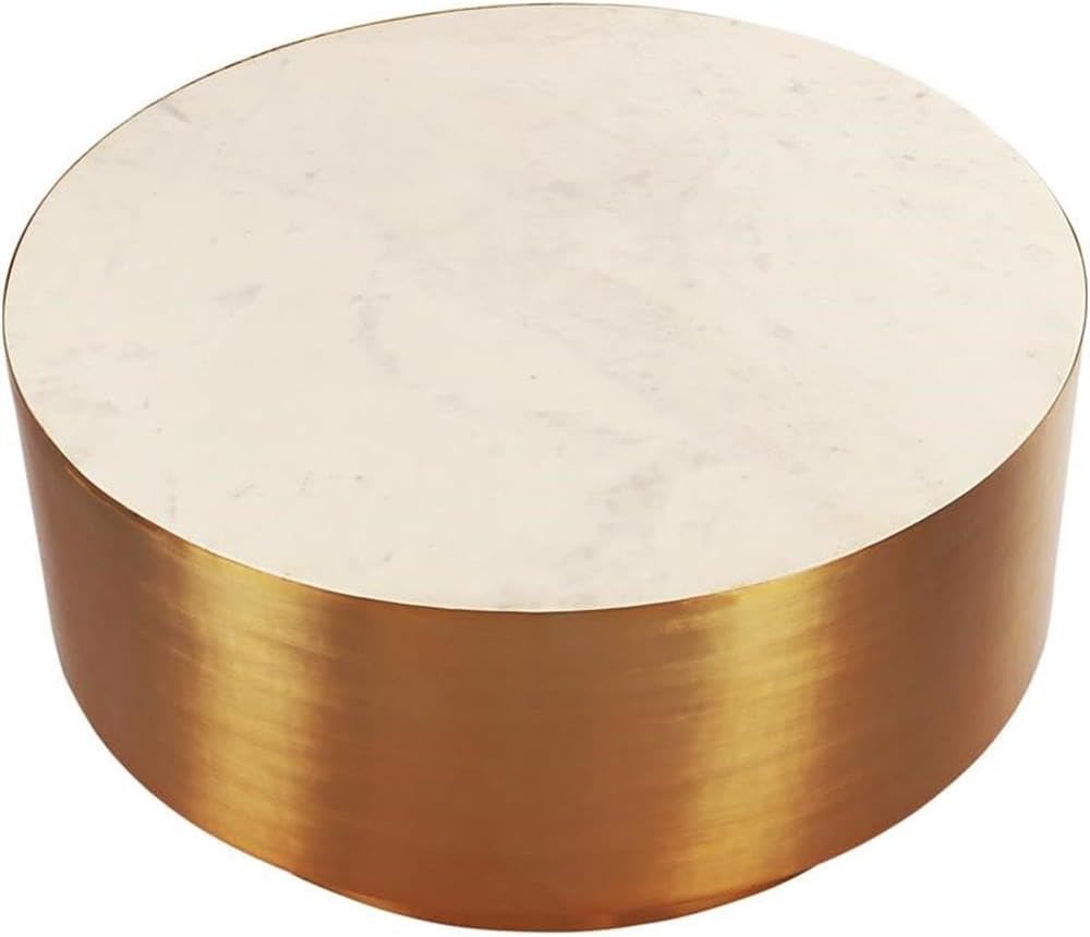 Meridian Furniture 209-C Presley Collection Modern | Contemporary Genuine Marble Top Coffee Table with Brushed Gold Metal Base, Gold, 36' W x 36' D x 16.5' H