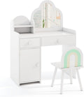 HONEY JOY Kids Vanity, Cloud Shape Wooden Girls Vanity Set with Mirror and Stool, Drawers, Storage Cabinet, Toddler Makeup Desk Dressing Table, Pretend Play Kids Vanity Table and Chair Set (White)