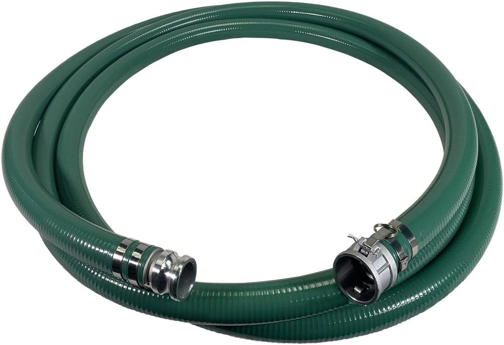 Gloxco Heavy Duty Green PVC Suction Hose Assembly for Water Transfer, 2' Inside Diameter, Installed Male x Female Cam and Groove Fittings, 30 ft Length