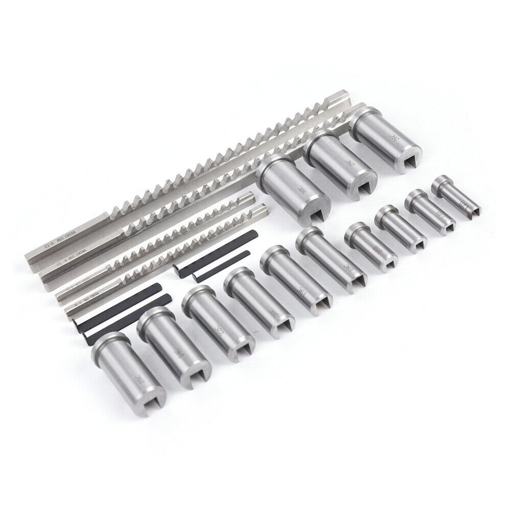Keyway Broach Set 22PCS HSS Keyway Cutting Tool for Lathe Industrial Tools,Includes 4 Broaches & 13 Bushings,with Wood Box
