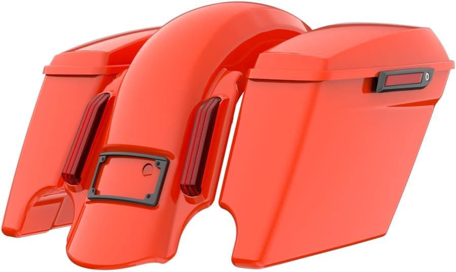 Advanblack Color Matched Stretched Bags, Lids Black Latch Hardware for '23-'24 Harley Touring CVO & 2024 Street Glide, Road Glide (Blood Orange)