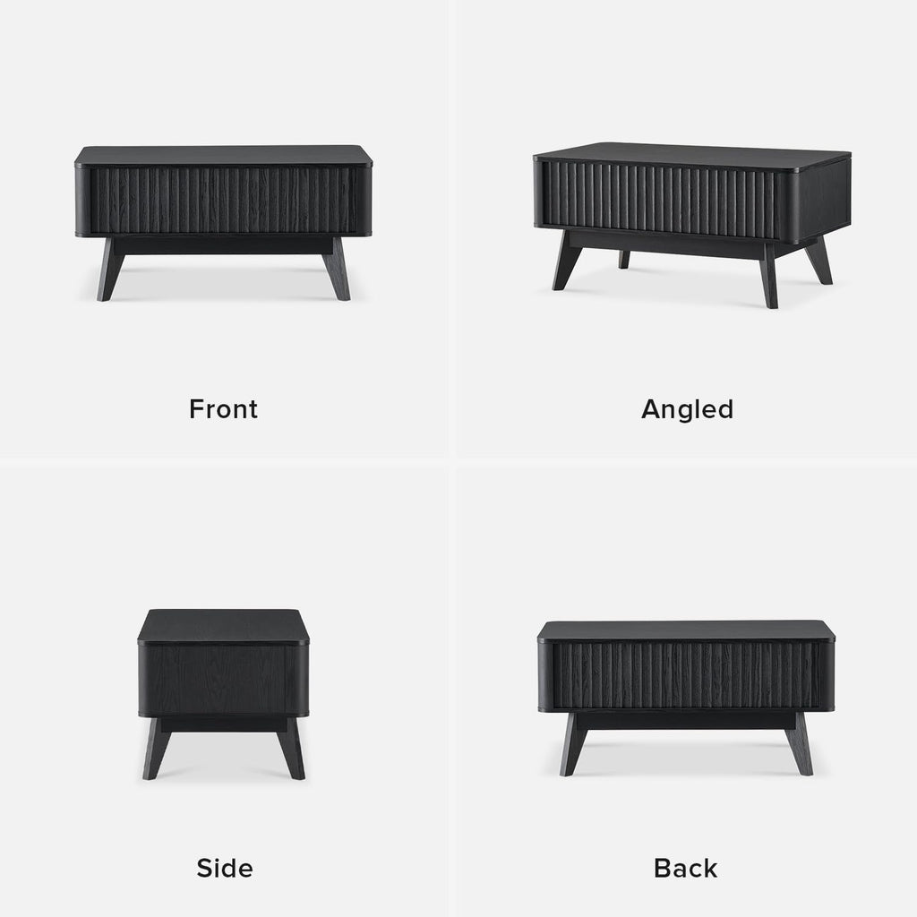 mopio Brooklyn Lift Top Coffee Table for Living Room, Mid Century, Modern Farmhouse with Lifting Tabletop & Hidden Storage, Fluted Panel, Rising Pull Up Dining Table (Black Oak)