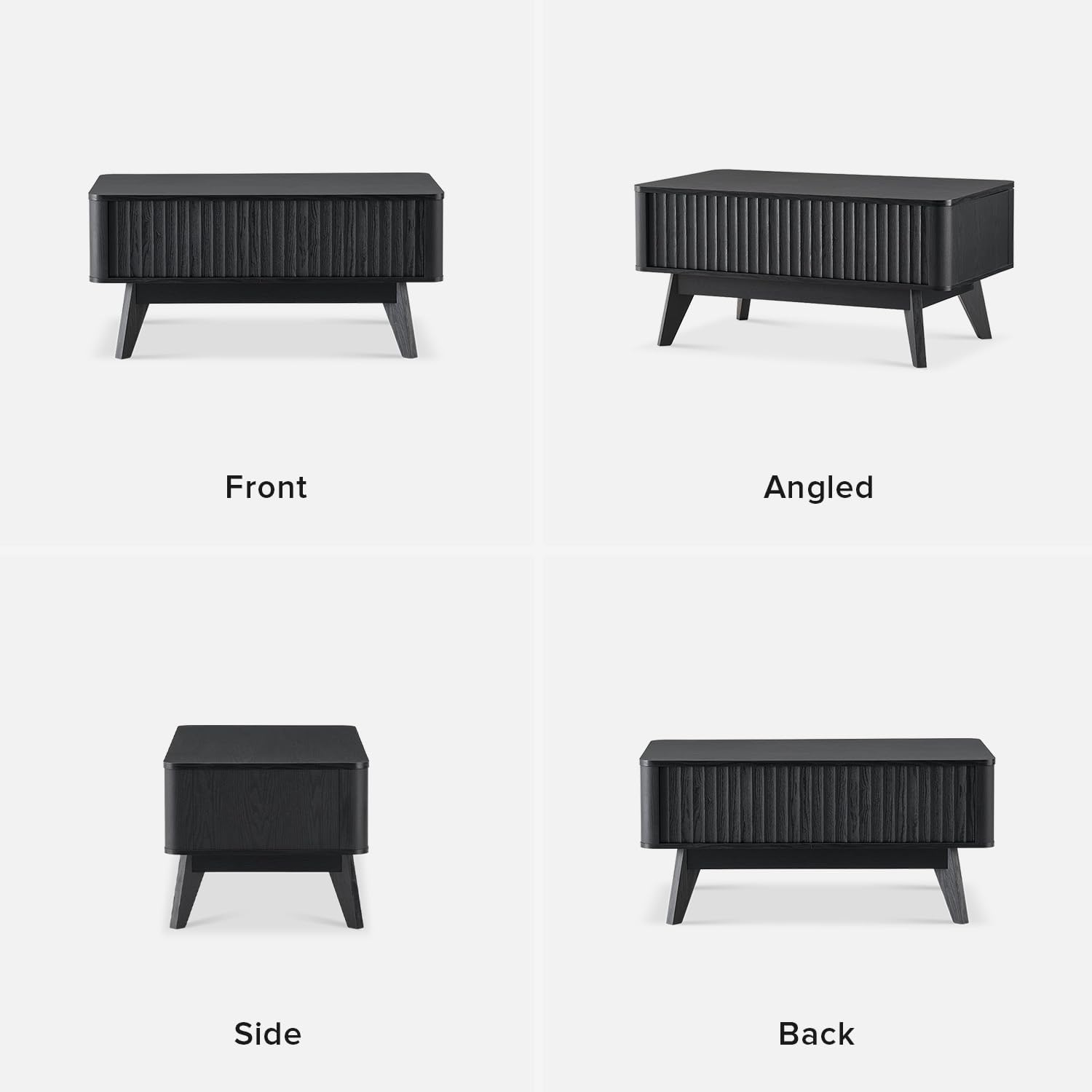 mopio Brooklyn Lift Top Coffee Table for Living Room, Mid Century, Modern Farmhouse with Lifting Tabletop & Hidden Storage, Fluted Panel, Rising Pull Up Dining Table (Black Oak)