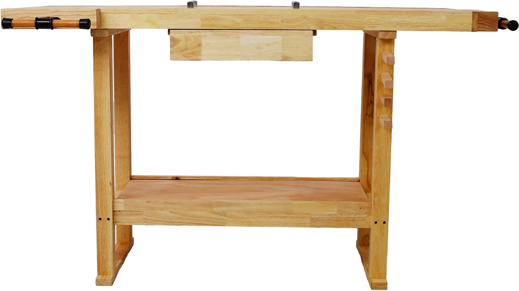 Montary 55-Inch Wood Workbench - Rubber Wooden Heavy Duty Work Bench with Drawer & Shelf, Perfect Work Bench for Garage Workshop, Woodworking Carpenter and Home W/Adjustable Handle