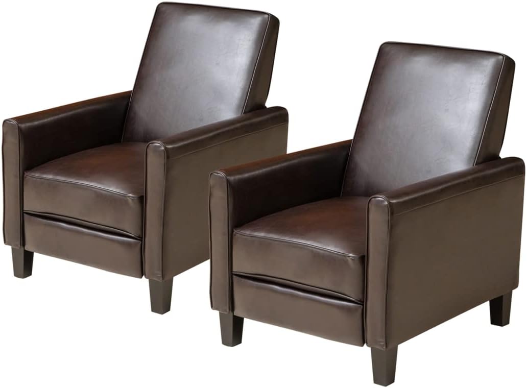 Christopher Knight Home Marshal Contemporary Bonded Leather Recliner (Set of 2), Brown and Dark Brown