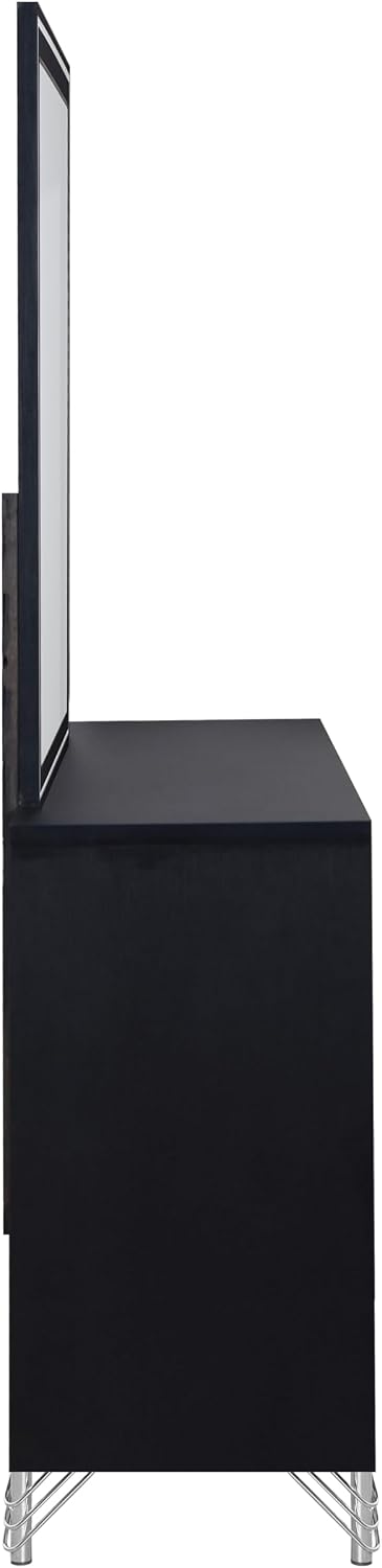 New Classic Furniture Ava 2-Piece Wood Dresser and Mirror Set, Ebony Black