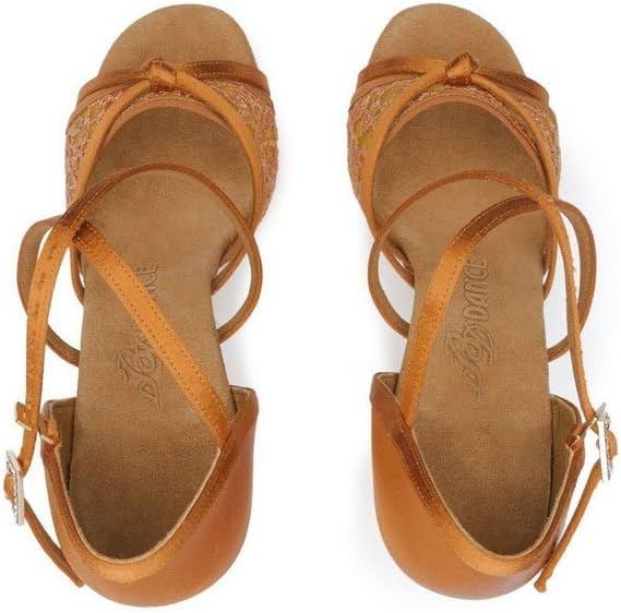 Ladies Latin Dance Shoes Hollow Lace Ballroom Sandals Salsa Jazz High Heel Performance Dancing Shoes for Women Satin #2376