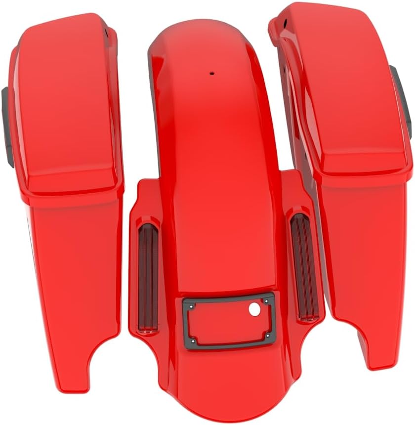 Advanblack Color Matched Stretched Bags, Lids Black Latch Hardware for '23-'24 Harley Touring CVO & 2024 Street Glide, Road Glide (Rally Red)
