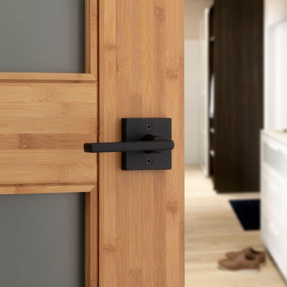 Kwikset Halifax Interior Privacy Door Handle with Lock,Door Lever for Bathroom and Bedroom,Matte Black Reversible Keyless Push Button Lock_Door Lever,with Microban Protection,Square Rose (Pack of 12)