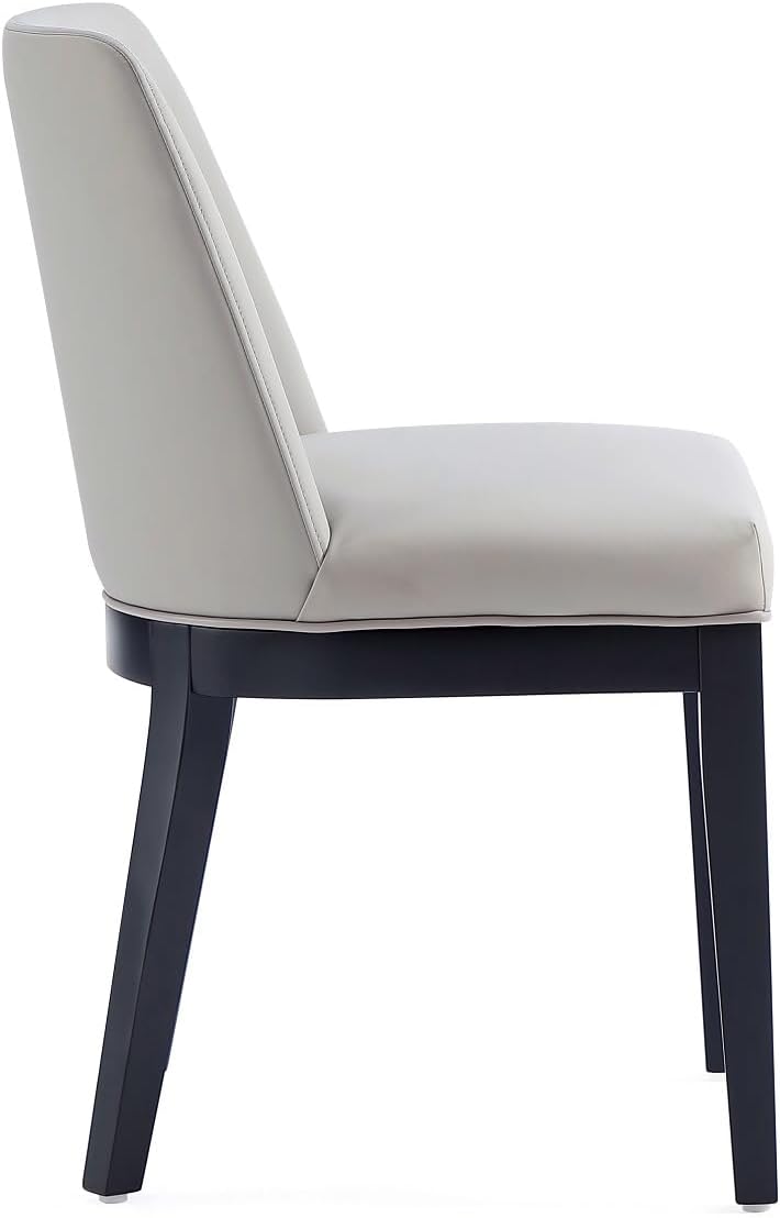 Manhattan Comfort Gansevoort Modern Faux Leather Dining Chair with Solid Beech Wood Frame, Upholstered Accent Furniture for Kitchen Table or Office, Set of 4, Stone Grey