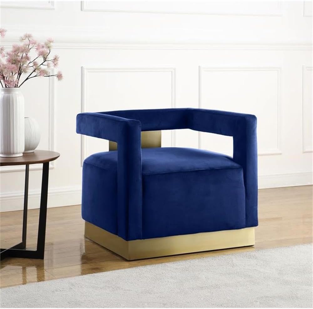 Meridian Furniture Armani Collection Modern | Contemporary Velvet Upholstered Accent Chair with Sturdy Steel Base and Back in Gold Finish, 31.5' W x 28' D x 28' H, Navy
