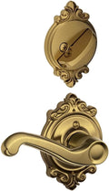 SCHLAGE F59 Flair with Brookshire Rose Right Hand Interior Active Trim with 12326 Latch and 10027 Strike Antique Brass Finish