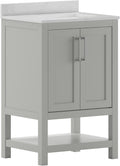 Flash Furniture Vega 24 Inch Bathroom Vanity with Sink Combo, Storage Cabinet with Soft Close Doors and Open Shelf, Carrara Marble Finish Countertop, Gray/White