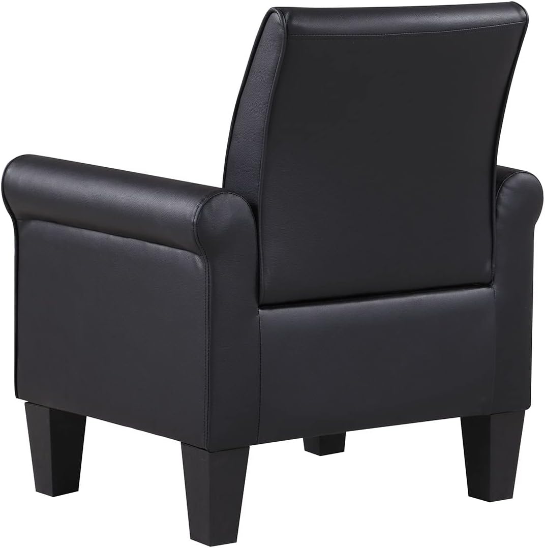 Modern Faux Leather Accent Chair, Upholstered Living Room Armchairs Comfy Single Sofa Chair for Bedroom, Waiting Room-Black
