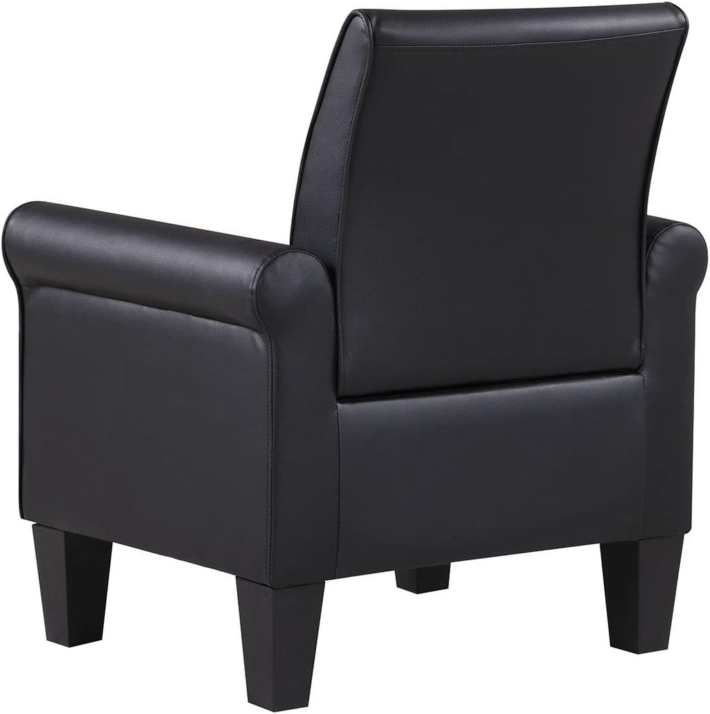 Faux Leather Accent Chair Set of 2, Mid Century Modern Living Room Chair, Upholstered Comfortable PU Leather Armchair for Bedroom, Office or Waiting Areas-Black