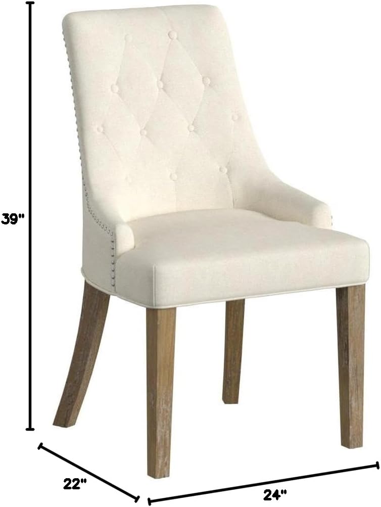 Roundhill Furniture Button Tufted Solid Wood Wingback Hostess Chairs with Nail Heads, Set of 2, Tan, White, 'Tan, 24D x 22W x 39H in
