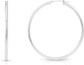 Classic 10K White Gold Hoop Earrings - Shiny Polished Plain Round Gold Hoops for Women and Men