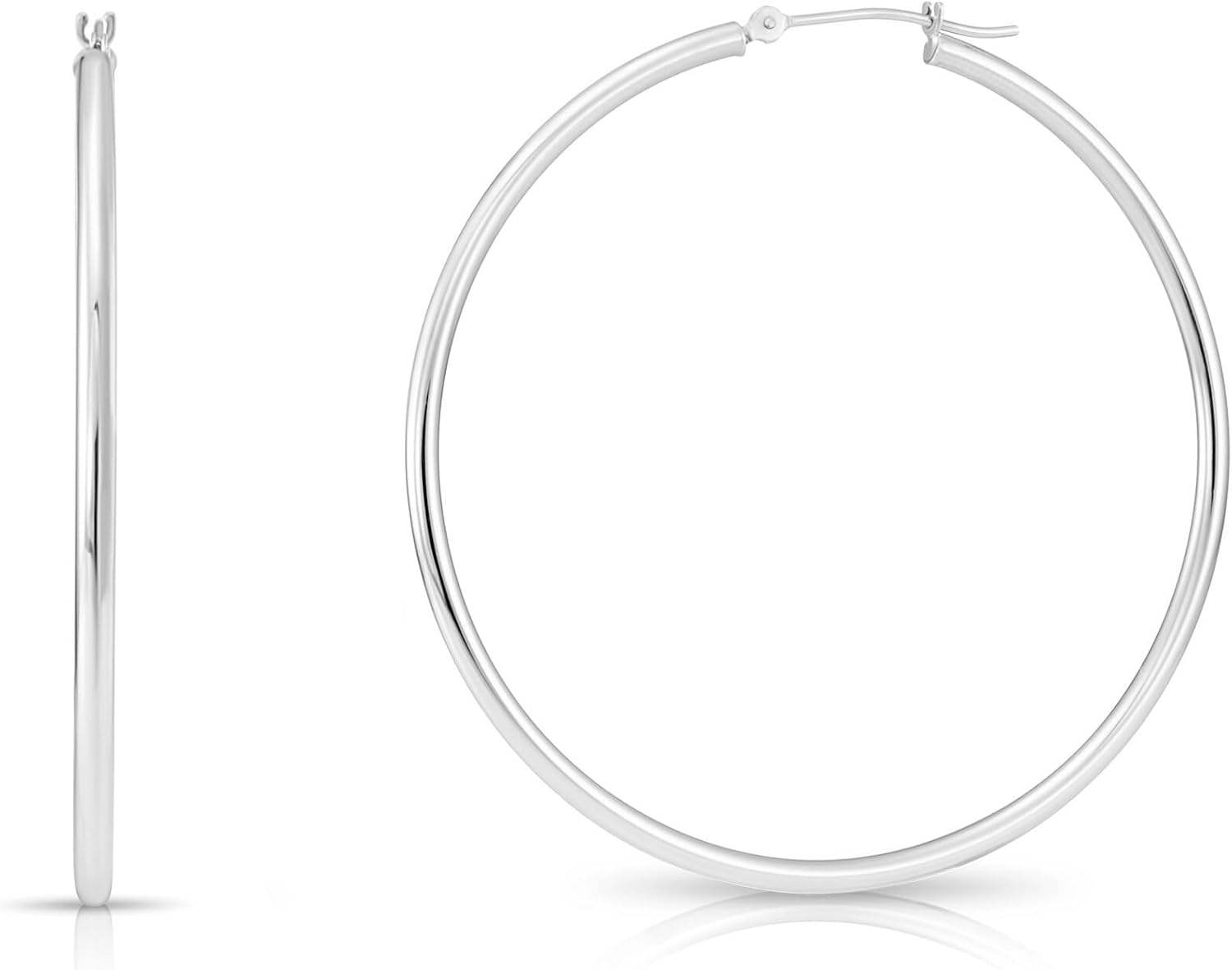 Classic 10K White Gold Hoop Earrings - Shiny Polished Plain Round Gold Hoops for Women and Men