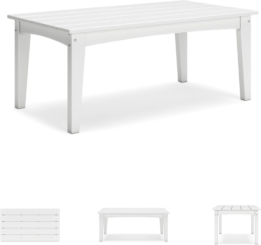 Signature Design by Ashley Hyland Wave Modern Weather Resistant HDPE Outdoor Coffee Table, White