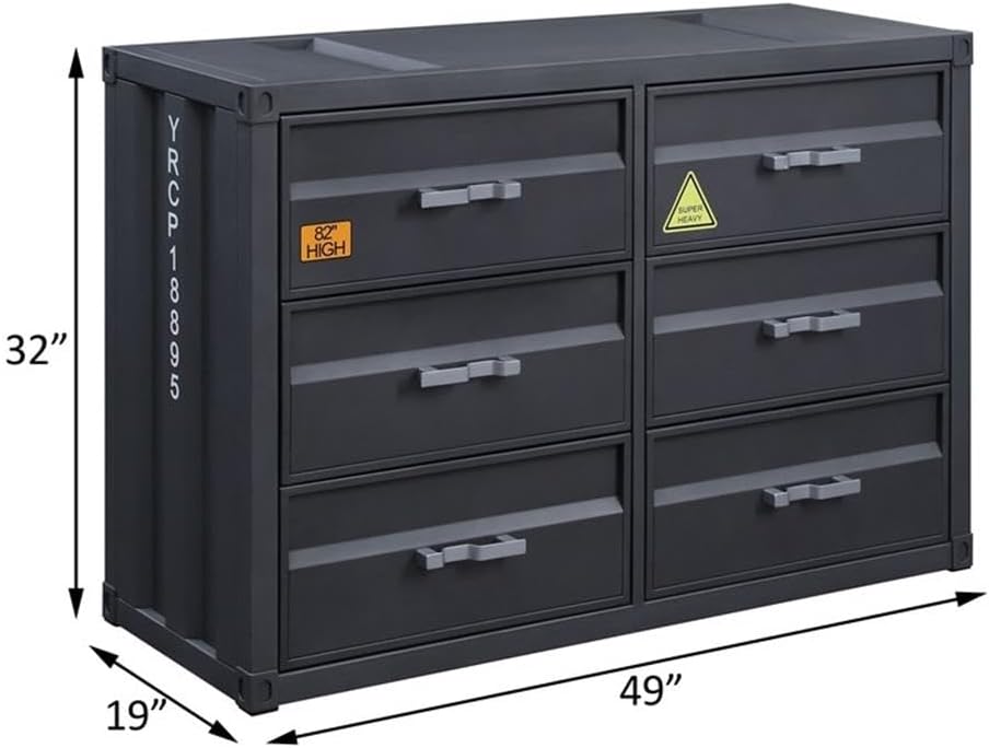 Acme Cargo Container Style Rectangular 6-Drawer Dresser in Gunmetal Metal