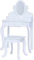 Teamson Kids Princess Rapunzel Wooden 2-pc. Play Vanity Set with Three Storage Drawers, Rotating Oval Mirror and Matching Stool to Play Dress-up, Princess or Beauty Shop, White