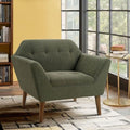 Ink+Ivy Newport Wide Mid-Century Modern Lounge Chair Hand-Tufted Velvet Upholstered Accent Armchair with Solid Wood Pecan Legs for Living Room Bedroom Reading