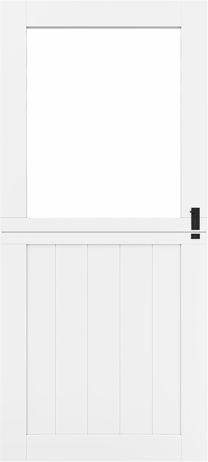 36'x 80' Pantry Door, Pre-Assembled Dutch Door Slab, French Interior White Solid Wood Core with Clear Glass Panel, 4 Hinges & Latch Included, Pocket Barn Doors for Living Room, Closet & Back Porch