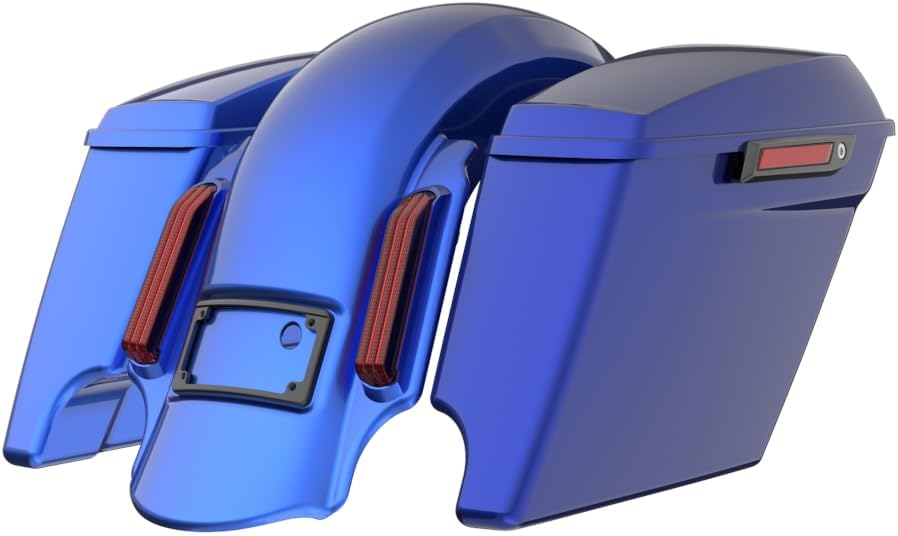 Advanblack Color Matched Stretched Bags, Lids Black Latch Hardware for '23-'24 Harley Touring CVO & 2024 Street Glide, Road Glide (Aurora Blue Denim)