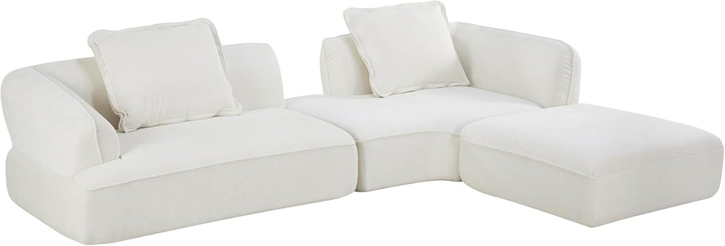 Christopher Knight Home Zacha 121' Modular L-Shape Sofa Couch with Chaise Lounge, Modern Boneless Sofa for Living Room, Fabric Upholstered Cloud Couch with Deep Seat, Milky White