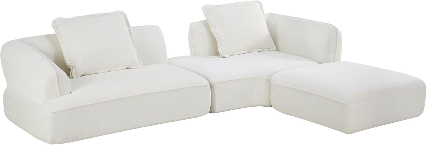 Christopher Knight Home Zacha 121' Modular L-Shape Sofa Couch with Chaise Lounge, Modern Boneless Sofa for Living Room, Fabric Upholstered Cloud Couch with Deep Seat, Milky White