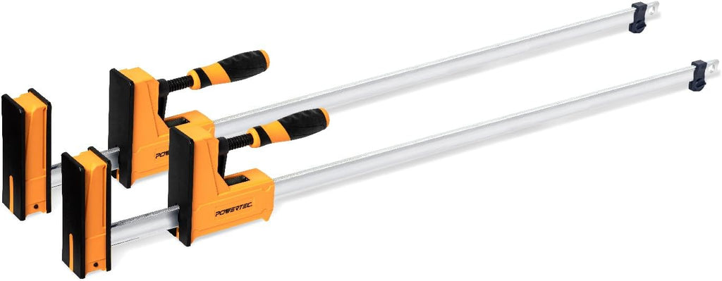 POWERTEC 71602 48-Inch Parallel Clamps for Woodworking | 90 Degree Heavy Duty Steel Bar Jaw Clamp Spreader Tool (Pack of 2)