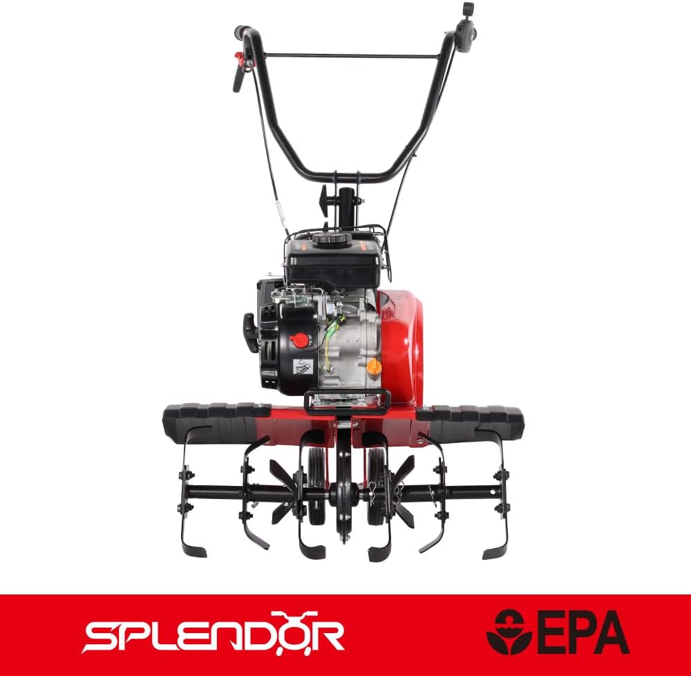 SPLENDOR 4-Cycle Gas Powered Tiller 79cc with Handle and Width Adjustable 24in